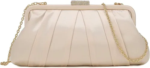 Miniatura 2 de CHARMING TAILOR Bolso de mano clásico de satén plisado con diamantes para bodas bailes eventos de corbata negra