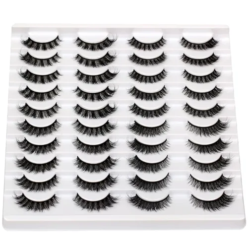Miniatura 750 de Pooplunch - Pestañas postizas finas de visón sintético, estilo ojo de gato, naturales, cruzadas, tipo racimo, efecto 8D de volumen, tiras