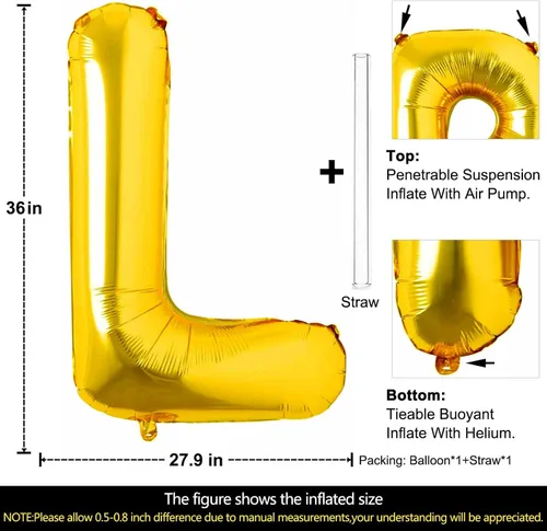 Miniatura 2 de Lovoir Globos grandes de 40 pulgadas con la letra L dorada de gran tamaño, globo de helio de aluminio de Mylar para decoración de fiesta de Letra