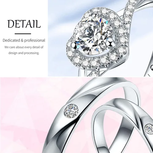 Miniatura 5 de Sunamy Endless Love - Juego de anillos de pareja a juego para él y ella, diseño de corazón romántico de plata S925, anillo de compromiso