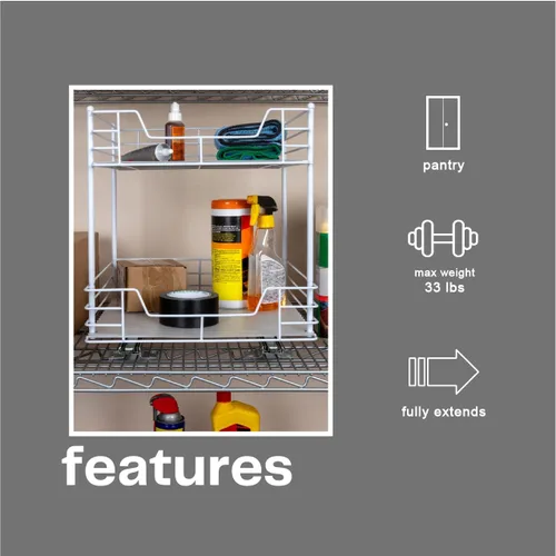 Miniatura 5 de Household Essentials Organizador de despensa de dos niveles de acero blanco con detalles de plástico forrado limpio