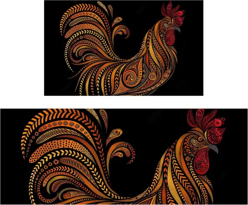 Juego de 2 alfombras y tapetes de cocina de gallo para piso, alfombra de cocina de gallo de granja, tapete de cocina de pollo negro frente al