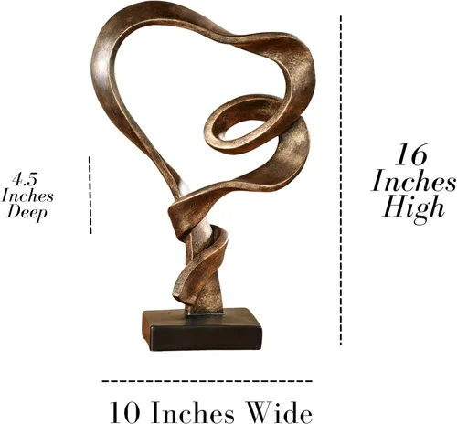 Miniatura 3 de Touch of Class Lifes - Escultura de mesa de viaje, oro antiguo Love Statue, Resin Abstract Heart Design, Ribbon-Like Representation, Modern Decor