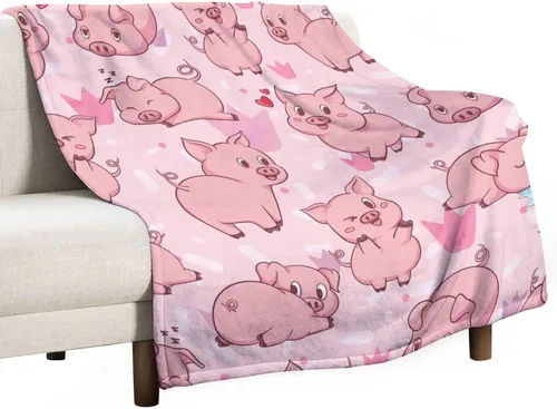 Miniatura 6 de Manta de cerdo para regalo, manta de franela polar de 50 x 60 pulgadas, suave para niñas, niños y adultos, ligera, cómoda, cálida manta con temática