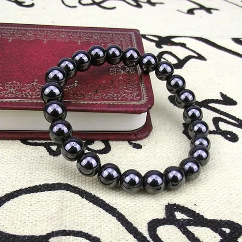 Miniatura 2 de Pulseras de cuentas para mujer Pulsera de piedra magnética redonda negra de moda unisex para el cuidado de la salud
