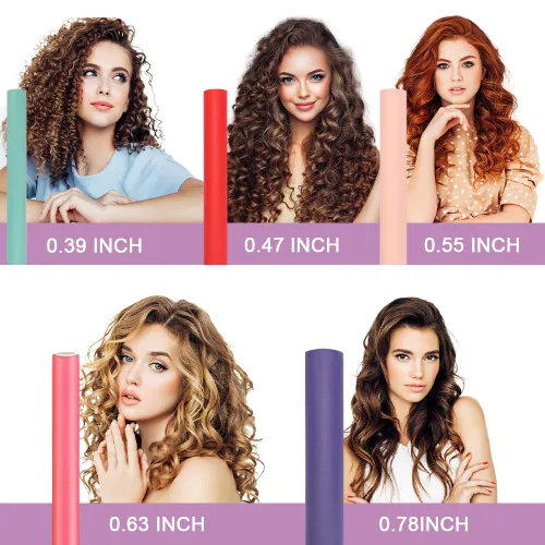 Miniatura 5 de Rizadores de cabello flexibles para dormir, 30 varillas flexibles (9.45" y 5 tamaños 0.39"-0.78"), conjunto de rizado sin calor para cabello corto