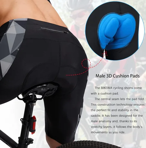 Miniatura 4 de Bikewa Pantalones cortos de ciclismo para hombre con acolchado 3D para ciclismo de carretera, ciclismo de montaña, ciclismo UPF 50+, bolsillos