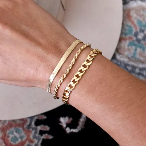 Miniatura 3 de MIDEEO - Pulseras chapadas en oro para mujer, juego de delgadas pulseras de cadena para combinar, de espiga, trenzada, de circonita cúbica