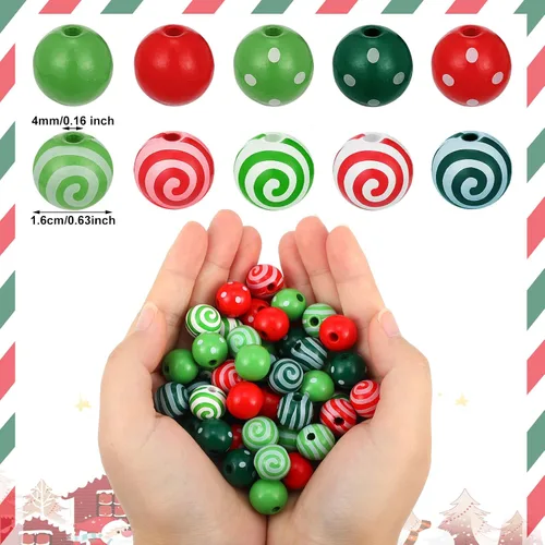Miniatura 2 de Youyole 100 cuentas de madera de San Valentín para manualidades, cuentas de madera de bastón de caramelo, de 0.63 pulgadas, rayas punteadas