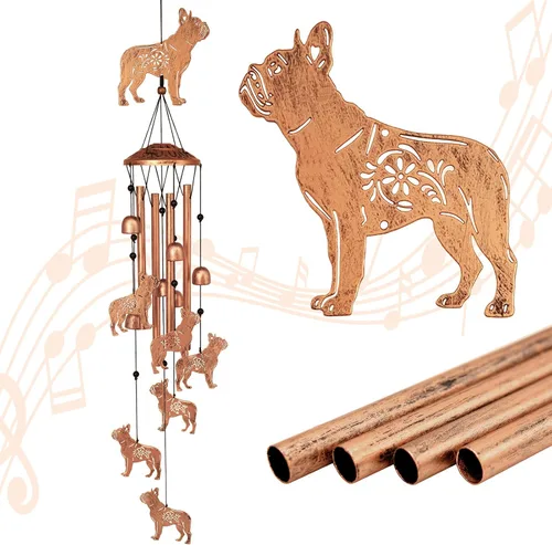 GDNSFIT Campanas de viento de Bulldog para exteriores, Campanas de viento de metal, Regalos de Bulldog para mujeres/hombres, Campanas de viento para