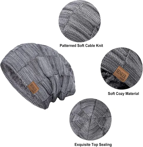 Miniatura 4 de 2 Pack Slouchy Beanie Winter Hats for Men and Women, Thick Warm Oversized Knit Cap