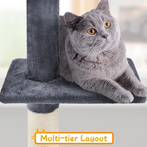 Miniatura 5 de Yaheetech Árbol para gatos, torre de piso a techo para gatos grandes, árbol de escalada alto ajustable de 89-104.5 pulgadas con postes rascadores