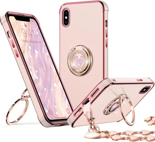 Miniatura 29 de XYZ para Funda de iPhone Xs Max con Soporte, Funda de Teléfono con Doble Soporte de Anillo, Funda de Amor-Corazón Linda de Lujo con Brillantina