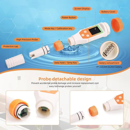Miniatura 7 de Probador de agua de hidrógeno 7 en 1, medidor digital de temperatura de sal TDS EC ORP para agua potable, agua filtrada, jugo, café, probador