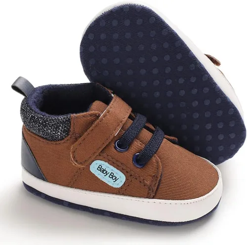 Miniatura 2 de Sekantrol Zapatos de cuna para recién nacidos, zapatos de bebé para niños y niñas, suela de goma suave, zapatos de moda de caña alta antideslizantes