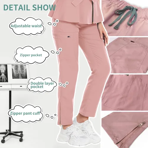 Miniatura 2 de niaahinn Conjunto de ropa quirúrgica para mujer, uniforme médico, camiseta y pantalones con cremallera y cordón, ropa de trabajo dental
