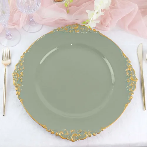 Miniatura 13 de Efavormart - Paquete de 6 platos barrocos redondos de oro rosa de 13 pulgadas, borde en relieve de hojas, perfecto para decoración de catering