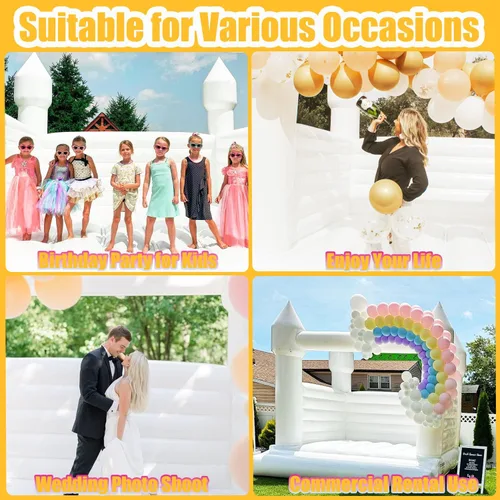 Miniatura 4 de Castillo inflable blanco de rebote de 13 x 13 x 10 pies, gran casa hinchable de PVC con soplador para niños pequeños y adultos, interior o exterior