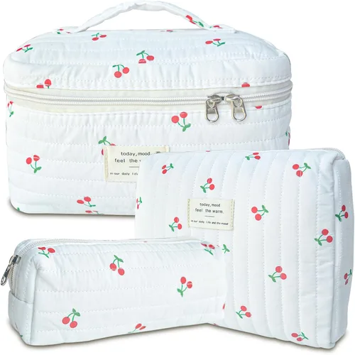 Miniatura 11 de GISMTR 3 Bolsas de Maquillaje Acolchadas de Algodón Grandes de Viaje Bolsa de Cosméticos Bolsa de Maquillaje Coqueta Bonita Bolsa de Tocador Floral