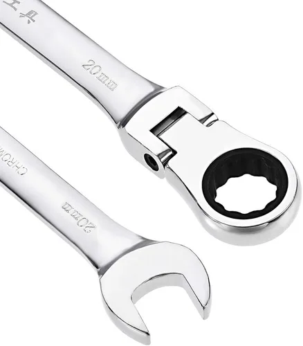 Miniatura 3 de uxcell Llave combinada de trinquete de cabeza flexible de 0.787 in métrica 72 dientes 12 puntos trinquete caja terminada herramientas de llave