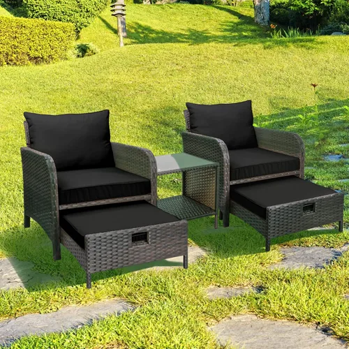 Miniatura 9 de LEVELEVE Muebles de Balcón Juego de Conversación de Patio de 5 Piezas, Sillas de Salón Exteriores de Mimbre de Ratán PE con Cojines Suaves 2