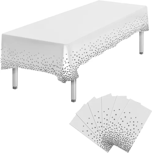 Miniatura 11 de Paquete de 4 manteles de plástico desechables azules y dorados para mesa rectangular, manteles desechables de 54 x 108 pulgadas, manteles