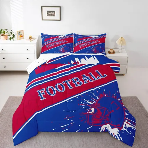 Miniatura 12 de Feelyou Juego de edredón de fútbol, tamaño individual, juego de ropa de cama deportiva de rugby para niños y niñas, color negro y marrón, edredón