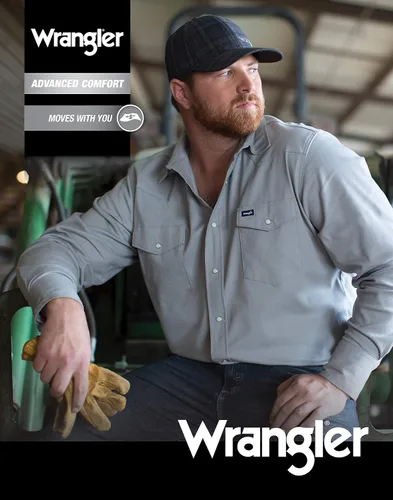 Miniatura 5 de Wrangler Camisa sólida de manga larga con cuello extendido para hombre, rendimiento avanzado, comodidad avanzada, corte vaquero