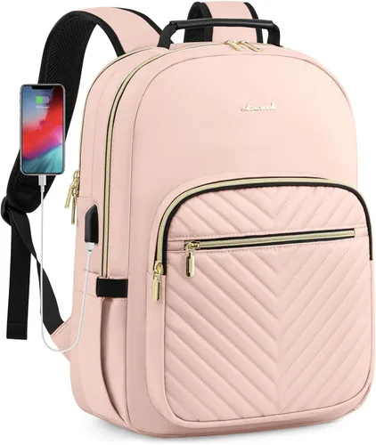 Miniatura 31 de LOVEVOOK Mochila para laptop para mujer, elegante mochila acolchada para viajes de negocios, trabajo, bolsa para computadora, con puerto USB
