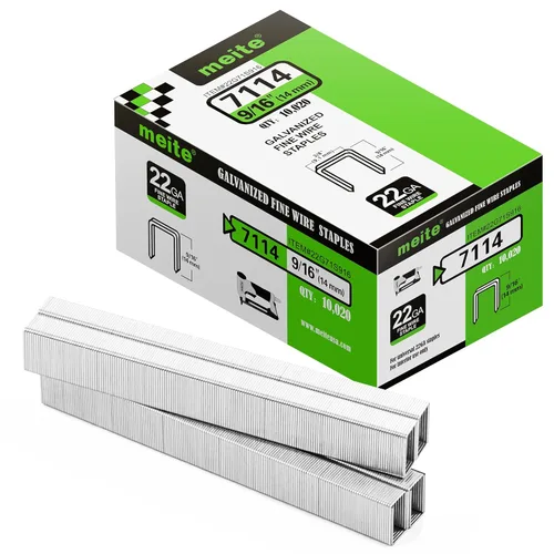 Miniatura 13 de Meite Calibre 22 Serie 71 Grapas galvanizadas de corona ancha de 3/8" y pata de 3/8" de longitud para grapadora de tapicería, 10,020 PIEZAS/CAJA