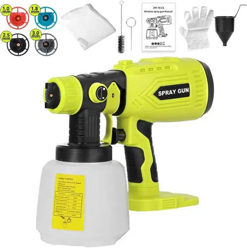 Pulverizador de pintura compatible con batería Ryobi de 18 V, pistola de pintura en aerosol HVLP de 200 W con motor sin escobillas y boquilla de