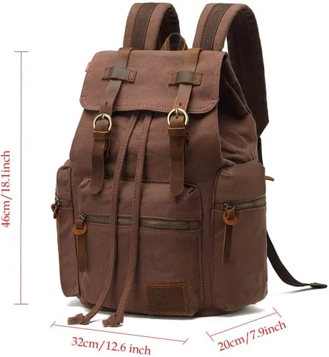 Miniatura 3 de Mochila de lona unisex vintage casual de 17 pulgadas para laptop, mochila escolar, mochila universitaria, senderismo, camping, bolsa de viaje