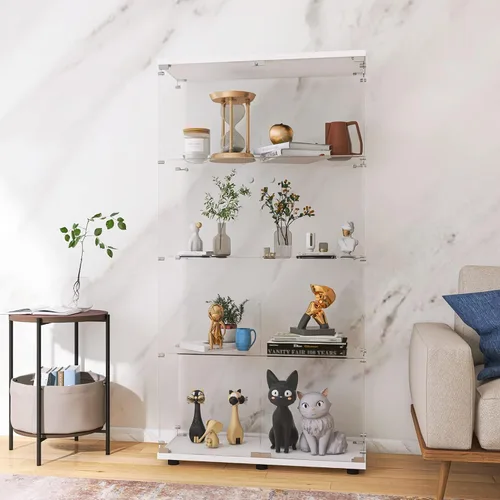 Miniatura 12 de LFT HUIMEI2Y Vitrina de cristal con puerta y cerradura, gabinete Curio de 4 niveles para coleccionables, figuras, vino, vitrina de vidrio templado