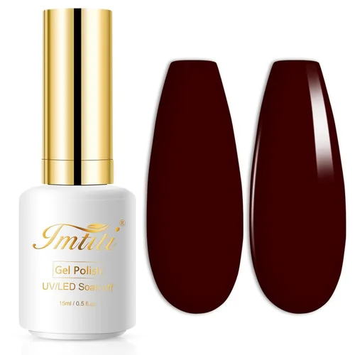 Esmalte de uñas en gel color rojo oscuro, 1 unidad, 0.5 onzas líquidas, color rojo marronado, esmalte de remoción UV LED, arte de uñas/salón de rojo