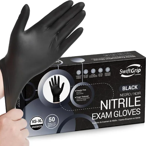 Miniatura 10 de SwiftGrip Disposable Nitrile Exam Gloves, Black Nitrile Gloves Disposable Latex Free for Medical, Cooking & Esthetician