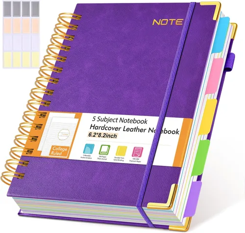 Miniatura 17 de Cuadernos en espiral de 8.5 x 11 pulgadas para trabajar con pestañas divisorias extraíbles, 300 páginas, cuaderno de 5 materias con rayas