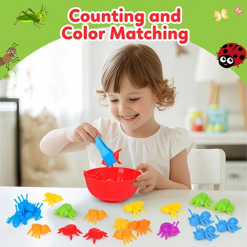 Miniatura 5 de Juguetes a juego de contar insectos con cuencos de clasificación y juegos dados Montessori actividades educativas preescolares Aprendizaje