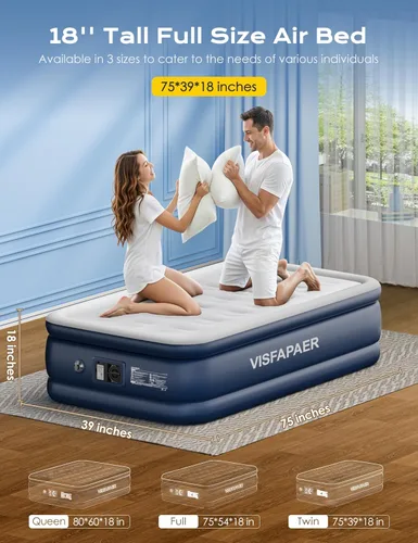Miniatura 6 de Colchón de aire twin con bomba incorporada elevada, colchón inflable de 18 pulgadas de alto, colchón inflable eléctrico, cama de inflado rápido