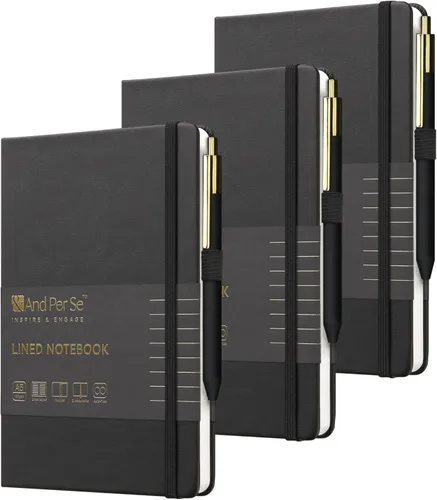 Miniatura 25 de &And Per Se Juego de diario y bolígrafo forrados, cuaderno A5 de tapa dura de cuero con bolígrafo y juego de papelería, 160 páginas de 3.53 oz/m²