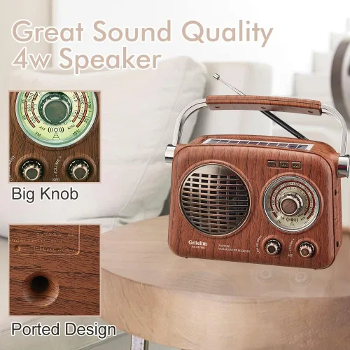 Miniatura 3 de Gelielim Radios Portátiles AM FM SW, Radio Bluetooth Vintage con Sonido Cristalino, Radio Recargable con Batería, Radio Pequeña Retro con Panel