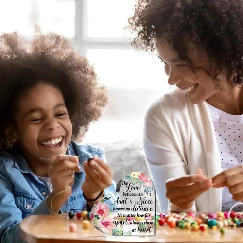 Miniatura 6 de Maitys Regalo para tía de sobrina, sobrino, tía, regalo de cumpleaños, letrero de recuerdo de corazón acrílico, idea de pisapapeles para tía ideas
