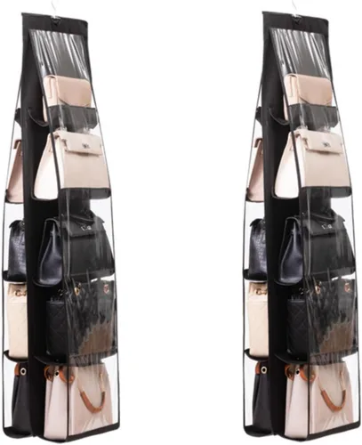 Miniatura 10 de HAN SHENG Organizador transparente para bolsos y bolsos, con 6 bolsillos, almacenamiento para colgar bolsas, estante colgante que ahorra espacio
