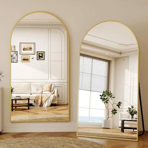 Miniatura 18 de Espejo de 56 x 21 pulgadas, de arco, de longitud completa, espejo de cuerpo completo con marco de aluminio, para colocar de pie, inclinado o Negro