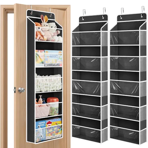 Miniatura 12 de JARLINK Organizador de almacenamiento de juguetes de animales de peluche, organizador sobre la puerta con ventanas transparentes, capacidad de carga