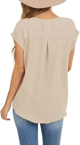 Miniatura 3 de Limerose Camiseta de manga corta para mujer, cuello redondo, botones laterales, estilo casual, holgada