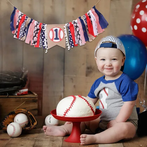 Miniatura 2 de Cartel de béisbol para el primer cumpleaños para silla de bebé, decoración de primer cumpleaños para niño, traje de aplastamiento de pasteles