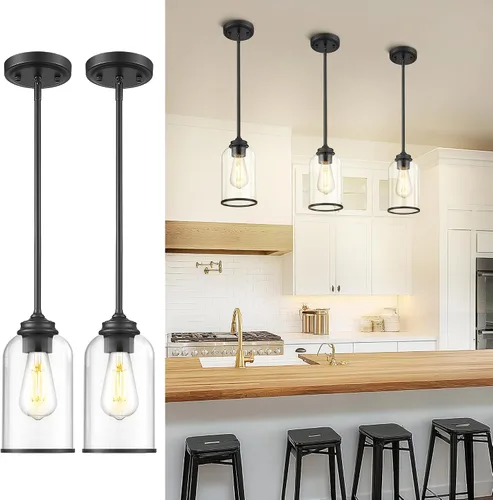 Miniatura 11 de LIROUVET Luces Colgantes Doradas para Isla de Cocina - Lámpara Colgante de Cristal Doble, Luz Colgante de 1 Luz con Cristal Transparente y Lechoso