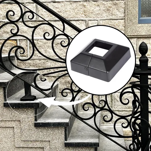 Miniatura 7 de Placa de cubierta de poste para brida de piso de 2 pulgadas, 2 piezas, zapato base de brida para barandillas, cubierta de falda de poste, negro