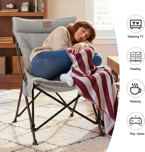 Miniatura 4 de Silla platillo para adultos, portátil, plegable, cómoda, para dormitorio, lectura, sala de estar, con bolsa de almacenamiento