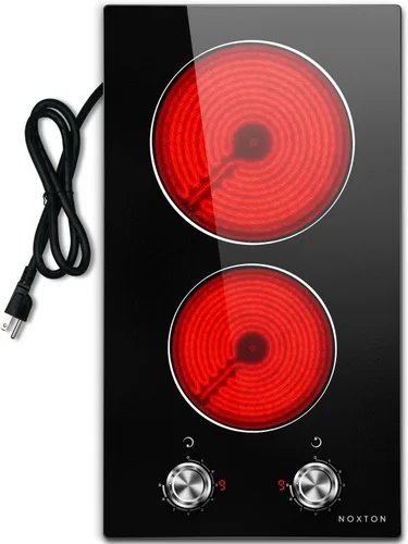 Noxton Placa de cocina eléctrica de 110 V, 2 quemadores, estufa eléctrica enchufable de 12 pulgadas, uso integrado o sobre el mostrador, 9 niveles